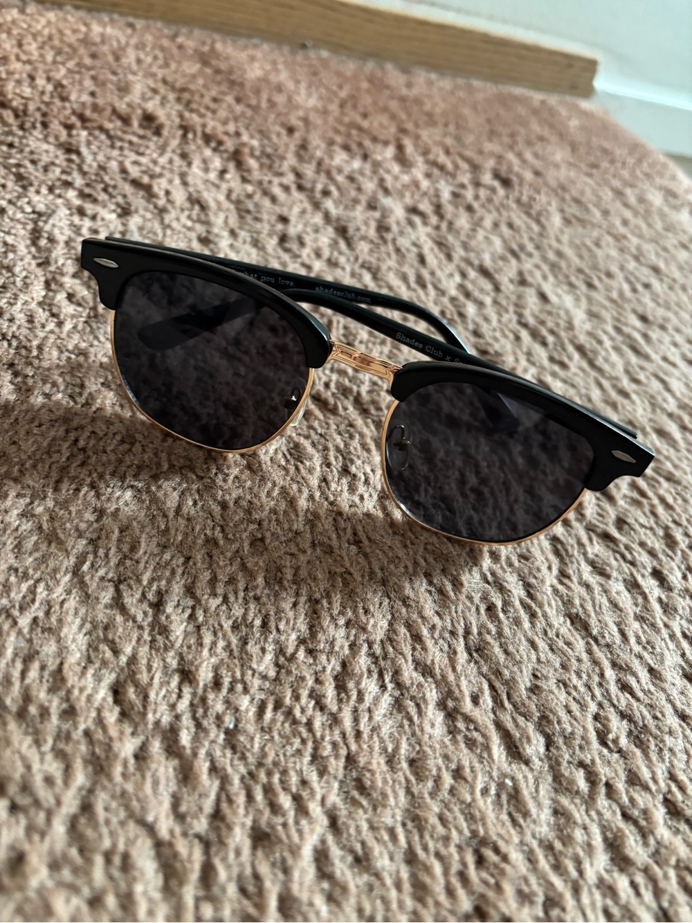 Classic Clubmaster-Style Sunglasses in Black and Gold